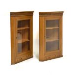Pair of reproduction Georgian-style pine corner cabinets, 96cm high