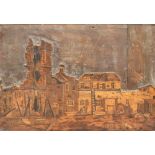 Napoleonic Prisoner of War Interest - Marquetry panel depicting a ruined chateau within a carved