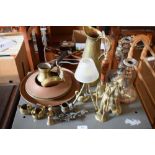Group of assorted metal work to include; pair of 19th Century plate on copper candlesticks