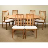 Modern Design - G-Plan teak dining suite comprising: oval extending table with one insertion,