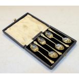 Cased set of six Elizabeth II silver teaspoons, Birmingham 1969, 2.5toz approx