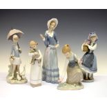 Five Lladro porcelain figures, tallest 30cm high