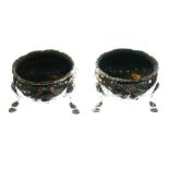 Pair of Victorian silver salts of cauldron form on three hoof feet, London 1869, 3.9toz approx (2)