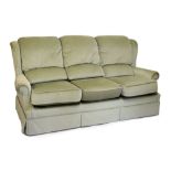 G-Plan - Three seater settee upholstered in sage green plush fabric, 195cm wide