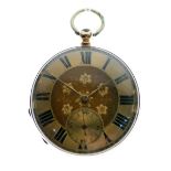 Gentleman's 14K yellow metal pocket watch having gold Roman dial with subsidiary seconds dial, the