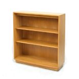 Ercol light elm open bookcase, fitted two adjustable shelves, 91cm wide