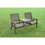 Teak 'Companion' double garden seat with table between, 155cm wide