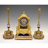 Late 19th Century French porcelain and gilt metal mantel clock, with Roman cellular dial over glazed