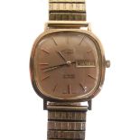 Rotary - Gentleman's 9ct gold wristwatch, gilt rounded square dial with baton hour markers, centre