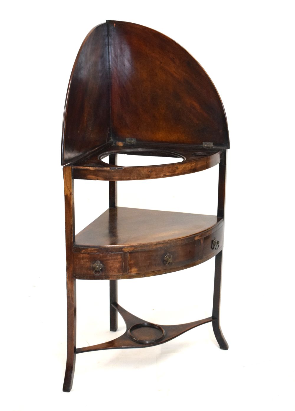 Early 19th Century mahogany bow front corner wash stand, with hinged splash back, 83cm high (closed) - Image 3 of 5