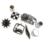 Assorted silver and white metal jewellery to include; Art Nouveau-style filigree flower brooch,
