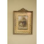 Late 19th/early 20th Century finely cast metal easel photo frame having velvet border, overall