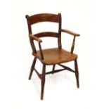 Late 19th/early 20th Century beech and elm seat bar back open arm elbow chair