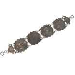 Greek 900-standard white metal panel bracelet depicting Hermes, the Acropolis and other temples,