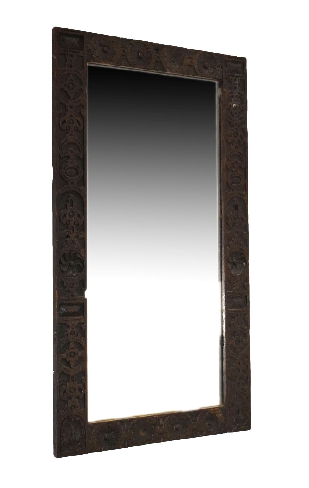 Early 20th Century rectangular carved oak framed mirror, 62cm x 29cm