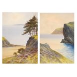 J. Whiteley - Pair of gouache - Cornish coastal scenes, 37cm x 24.5cm, framed and glazed