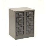 Powder coated metal tool chest or cabinet with two banks of five drawers, 54cm x 39cm x 72cm high