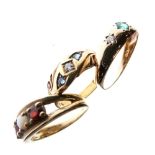Late Victorian 18ct gold, diamond and sapphire three-stone ring, Birmingham 1901, size N, together