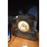 Late 19th Century French black slate mantel clock with Roman chapter ring and two-train movement