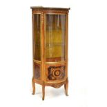 Reproduction Continental style demi lune and gilt metal mounted display cabinet having marquetry