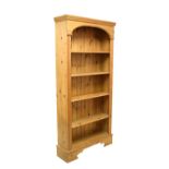 Modern pine open bookcase fitted four adjustable shelves, 94cm wide
