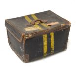 Early 20th Century painted canvas overnight case or luggage trunk retaining partial labels, 51cm