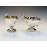 George V silver milk jug and two handled pedestal sugar basin, Birmingham 1932, 5.8toz approx (2)