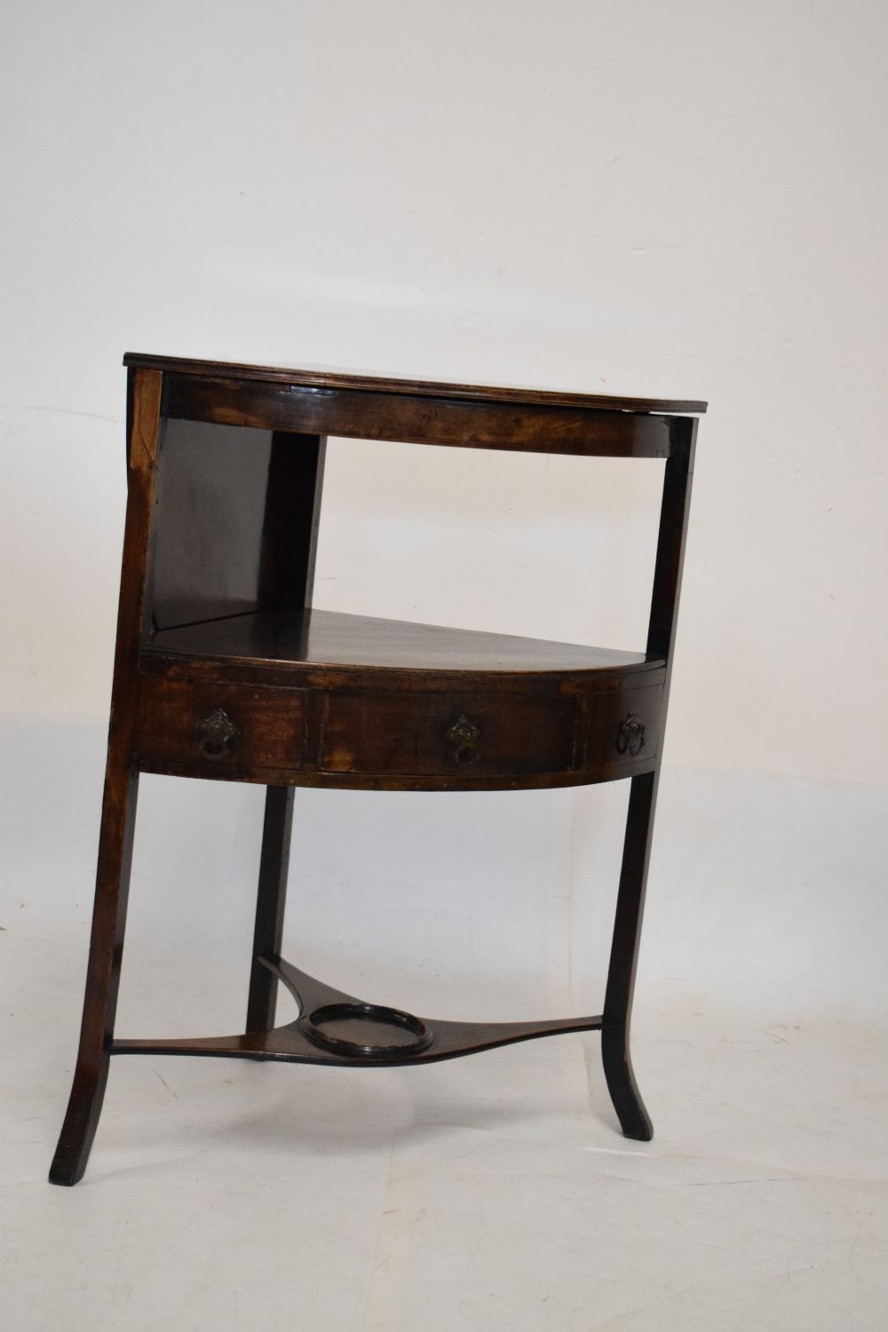 Early 19th Century mahogany bow front corner wash stand, with hinged splash back, 83cm high (closed) - Image 2 of 5