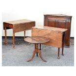 George III oak corner cupboard, 96cm high, together with a mid 18th Century club-leg side table,