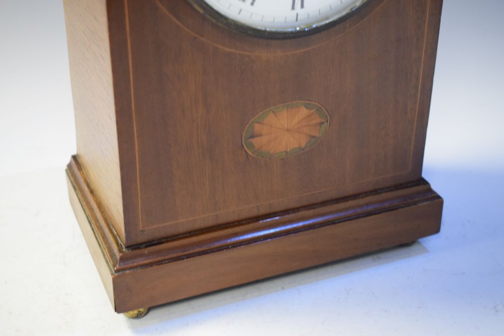 Early 20th Century inlaid mahogany mantel or bracket clock, with five-inch white enamel convex Roman - Image 3 of 6
