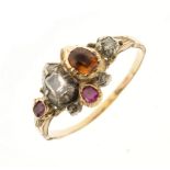 Georgian "Lovers' Hearts" gem-set ring, set with diamonds, rubies and citrine, size T, 3.2g gross
