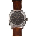 Rolex - 1930's Military style Oyster square cushion cased chromed metal wristwatch, serial no: