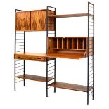 Modern Design - Staples Ladderax modular shelving, comprising: two banks of square section metal