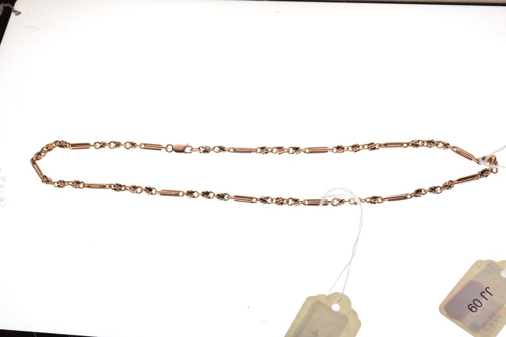 9 carat rose gold chain, the links in the style of an old watch albert, 57.5cm long, 42g gross, - Image 2 of 7