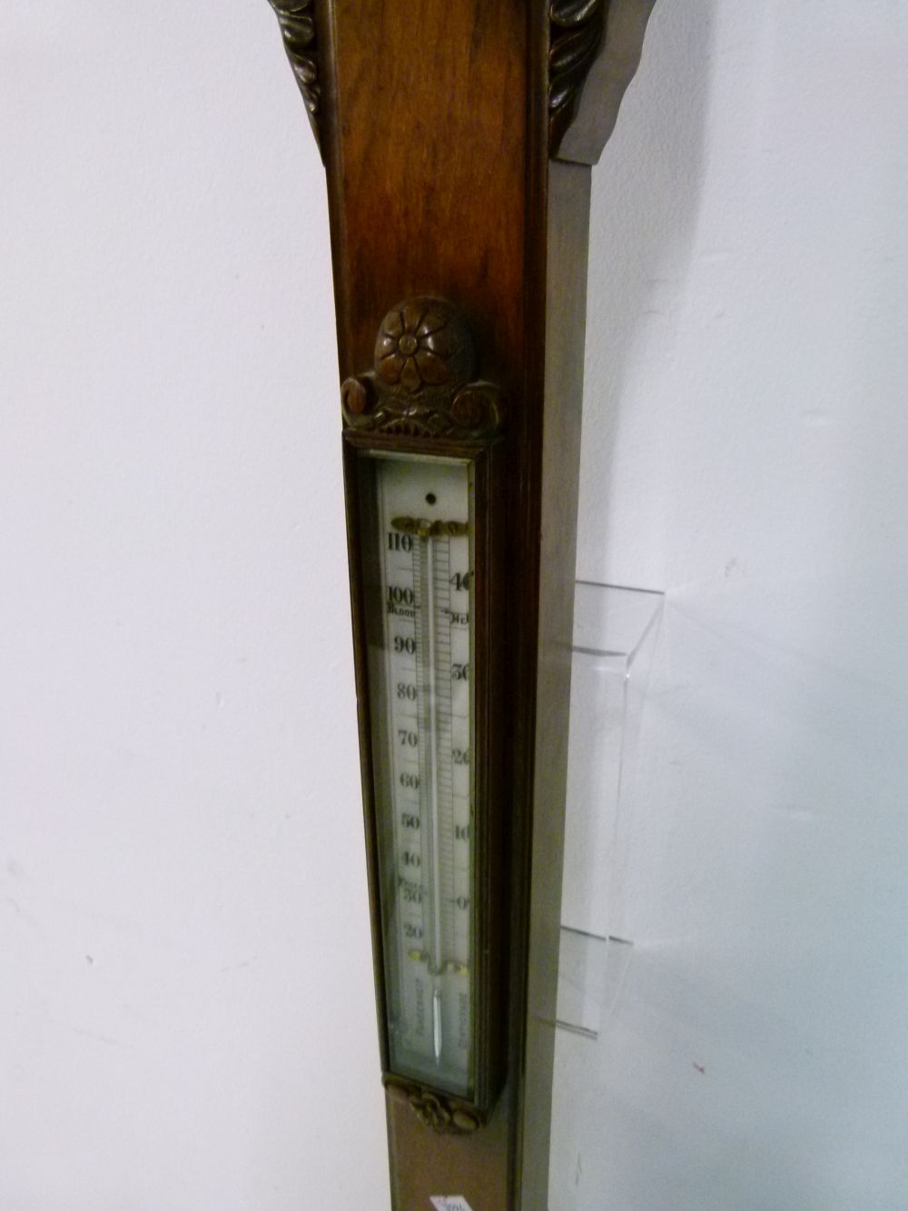 Late Victorian carved walnut stick barometer, anonymous, the white ceramic scale printed for 10am - Image 3 of 8