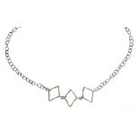 Jane Watling silver necklace with a frontispiece of three open lozenge shapes, to a 'fused' back