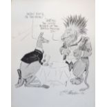 Cricket Interest - After Tom Webster (1886-1962) - 1938 Ashes-related cartoon, inscribed in