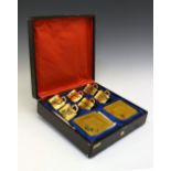 Mid 20th Century Japanese cased lacquer ware coffee service, of six canted square cups and