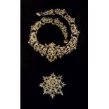 19th Century seed pearl necklace, in original fitted case, with a similar brooch Condition: The