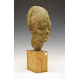 Modern Design - Mid 20th Century sculpture - Concrete bust of a woman on wooden plinth, bearing