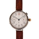 World War I period silver cased Pilot's chronograph wristwatch, the white dial with Arabic numerals,