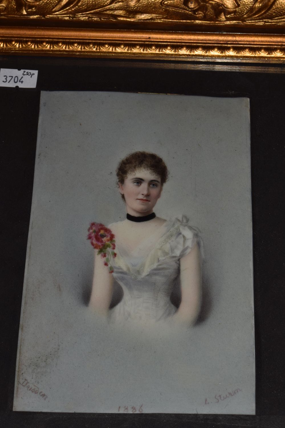 L. Sturn (19th Century German) - Portrait miniature on porcelain - Lady in a white dress, signed and - Image 7 of 11