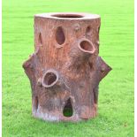 Early to mid 20th Century terracotta 'strawberry' planter of tree trunk design, 55cm rim diameter