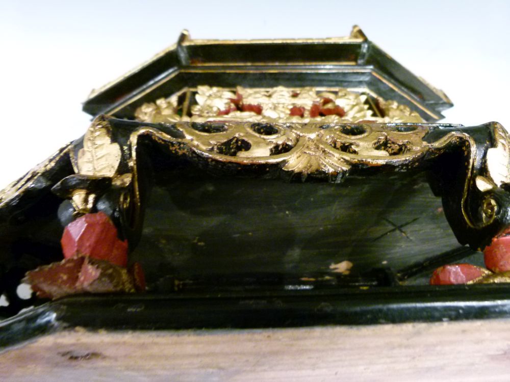 Late 19th or early 20th Century Chinese black lacquer and gilt model of a pagoda or pavilion, with - Image 11 of 11