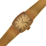 Tissot - Lady's mechanical bracelet watch, stamped '750 18k', gilt rectangular dial, calibré 530-1