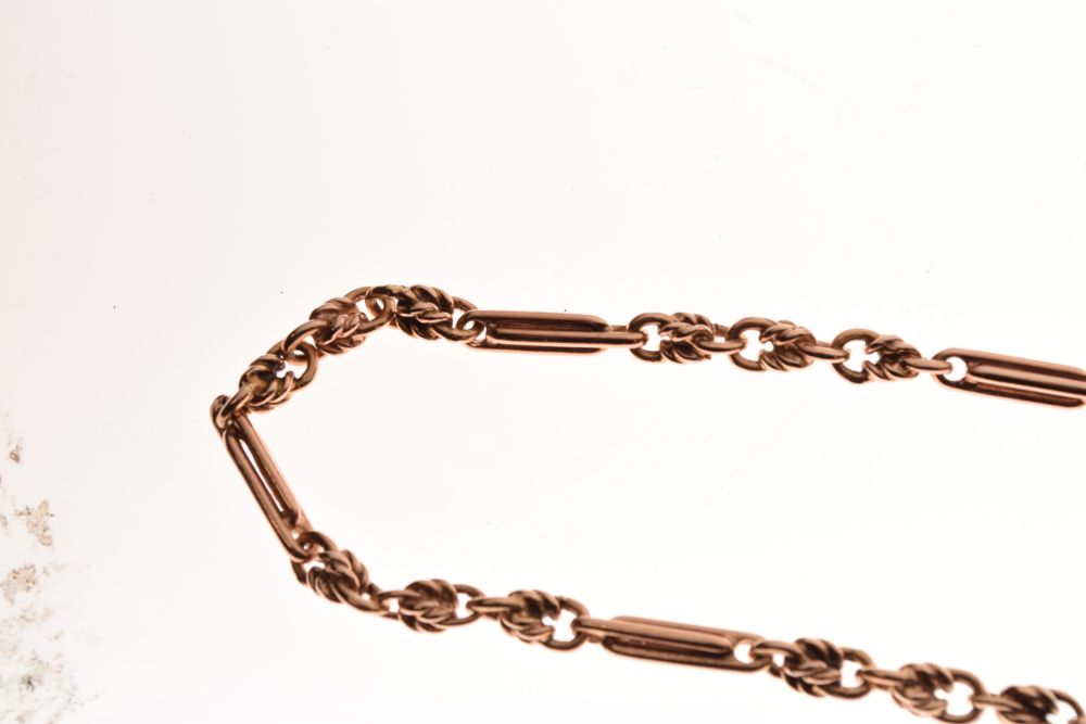 9 carat rose gold chain, the links in the style of an old watch albert, 57.5cm long, 42g gross, - Image 3 of 7