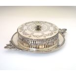 Victorian silver lidded butter dish, with neoclassical pierced decoration and two side handles (