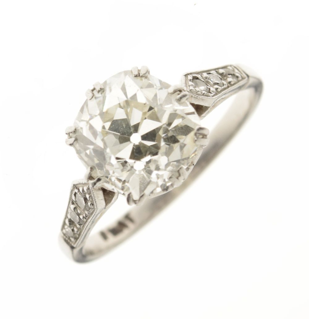 Diamond single stone ring, stamped 'Plat', the old mine cut stone measuring approximately 8.5mm x