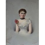 L. Sturn (19th Century German) - Portrait miniature on porcelain - Lady in a white dress, signed and