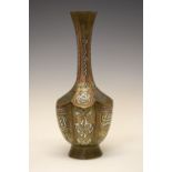 19th Century Middle Eastern brass vase, Damascus, Syria, having silvered and copper inlay
